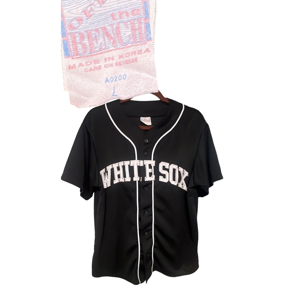 Chicago White Sox Jersey Mens L Black MLB Button Patch Stitched Logo Mesh Y2K